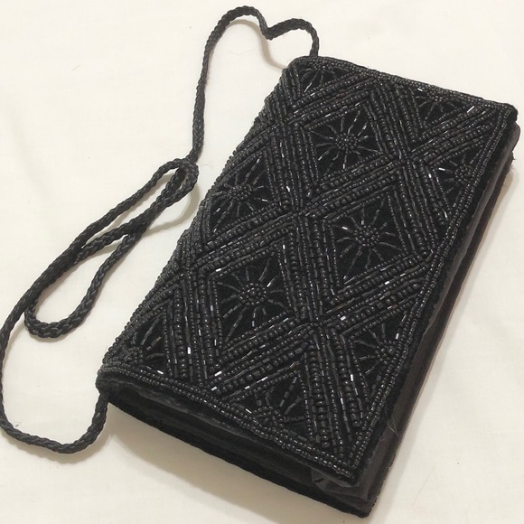NWOT Black Velvet Beaded Mini Bag w/Shoulder Strap - Picture 3 of 11